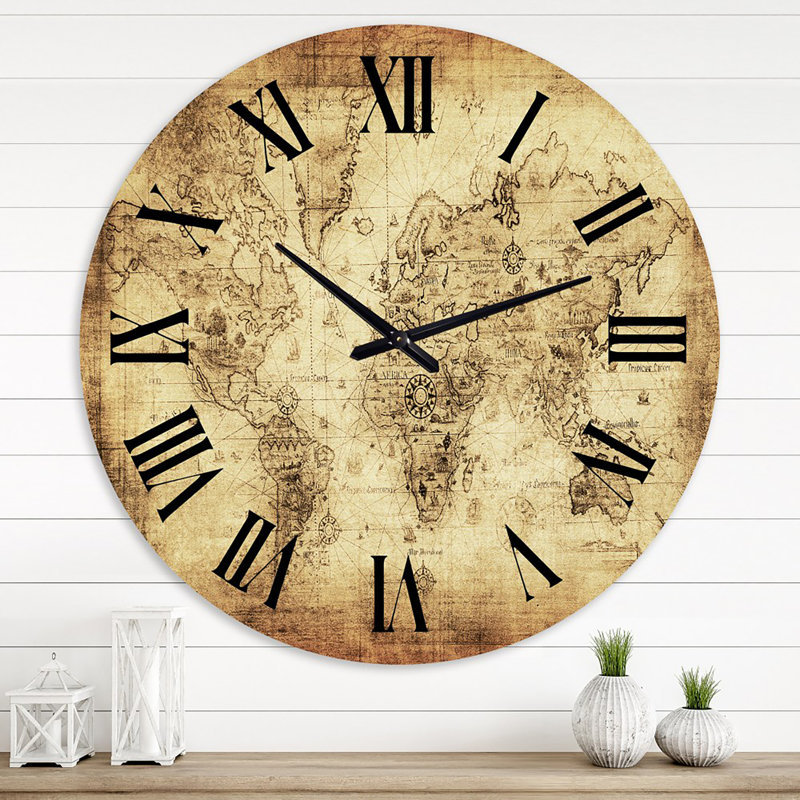 Ancient Map of The World IV - Vintage wall clock, Oversized