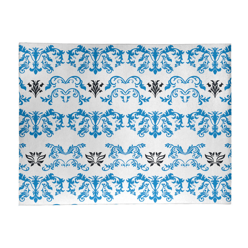 Tapis damassé blanc / bleu, Rectangle 4 pi x 6 pi