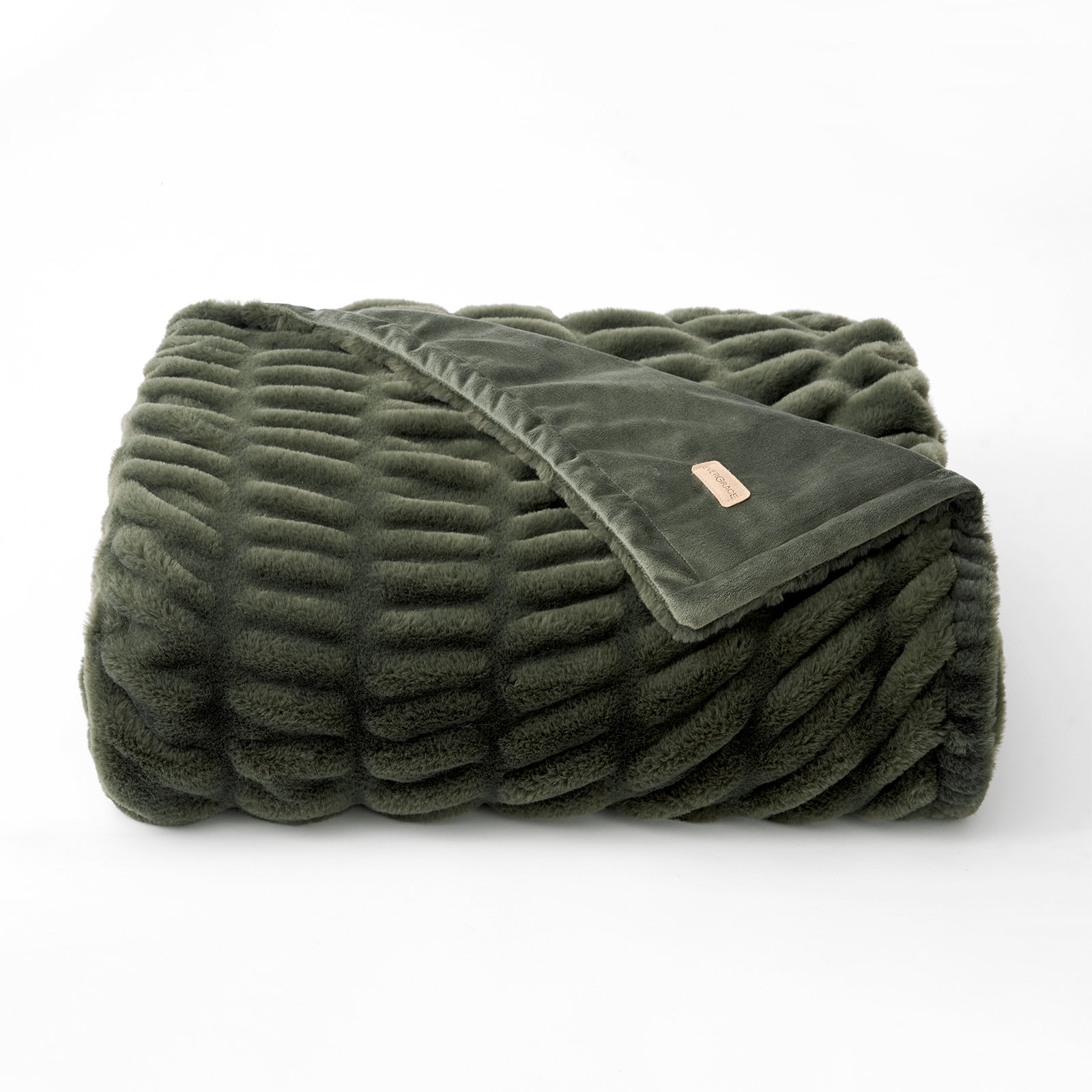 Ruched Bubble Faux Fur Throw Blanket, Loden Green, 50" W x 60" L