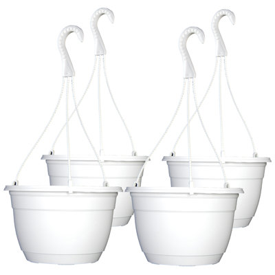 10 Inch Plastic Hanging Basket White (4 Pack)