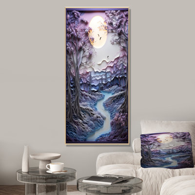 «Mauve Winter River Landscape Collage III», art mural paysage d'hiver