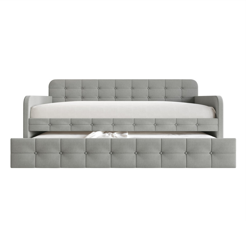 Friedlenchen Upholstered Linen Daybed with Trundle Bed, Light Gray