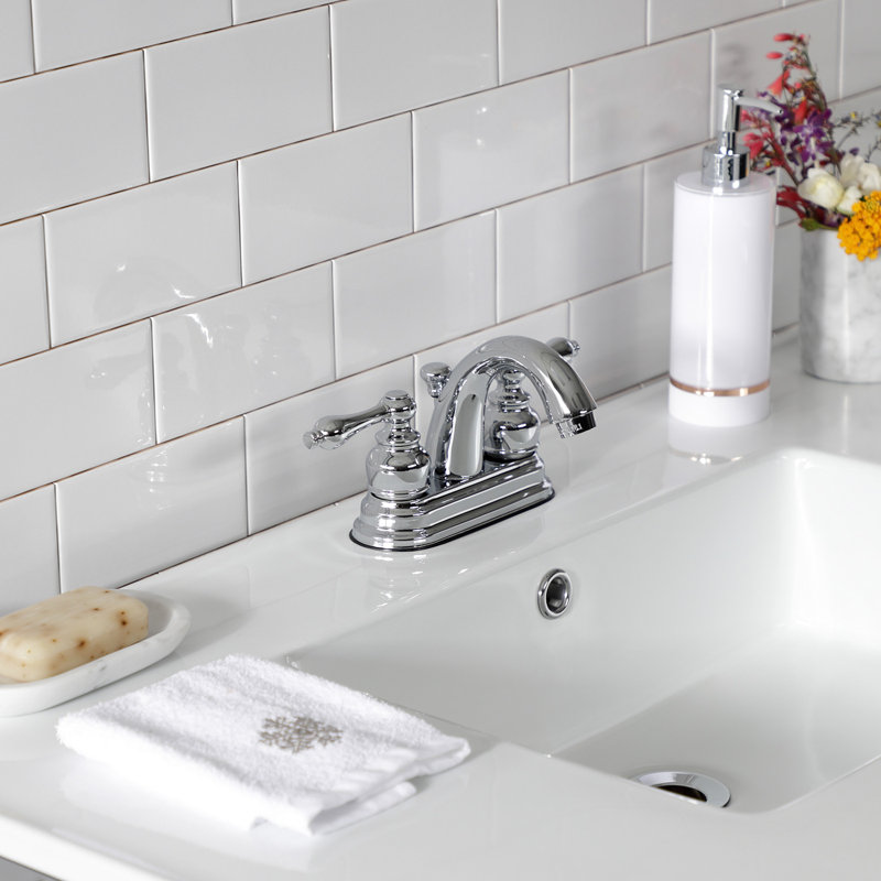 Kingston Brass Quadras 37-Inch Ceramic Console Sink with Steel Base and Shelf (4-Inch, 3-Hole), White/Polished Chrome