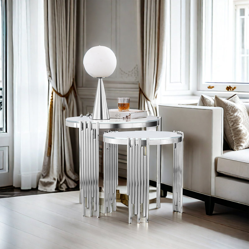 Latinne Nesting Tables, Silver, Whtie