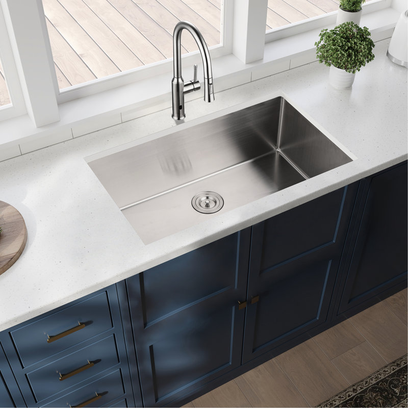 Évier en acier inoxydable encastrable 33 po x 19 po x 10 po pour la cuisine, rouille et teinture, calibre 16, finition nickel brossé, revêtement