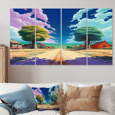 Peace Trees Town Street - Countryside Wall Art For Living Room 4 Piece