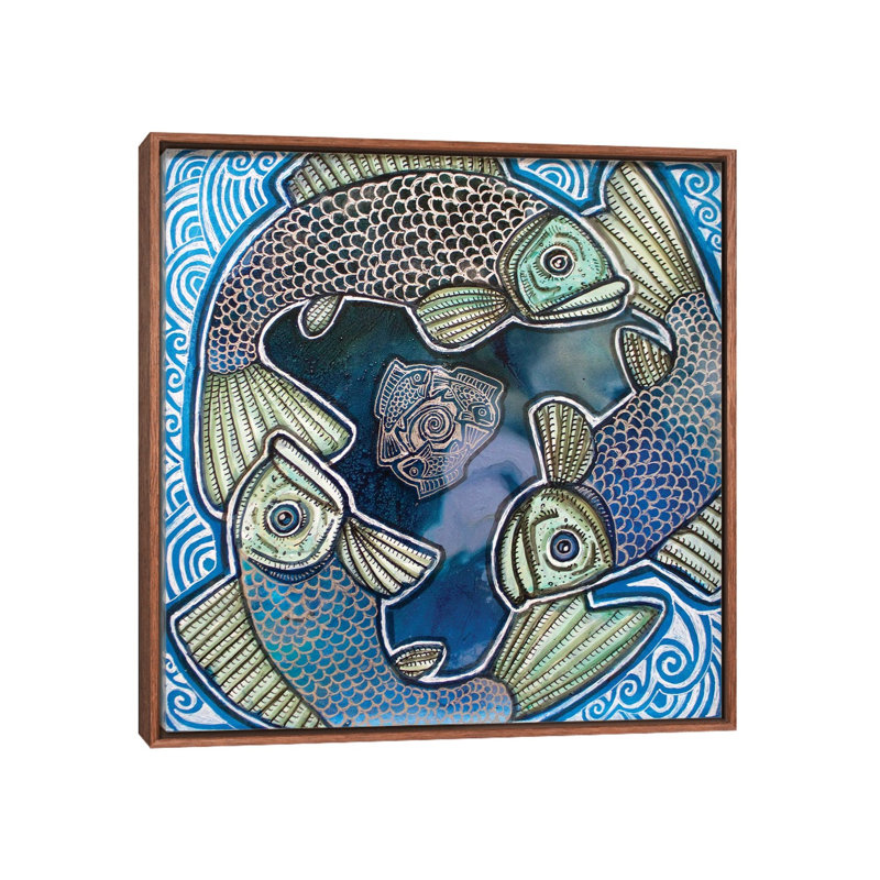 Triple Fish Swirl by Lynnette Shelley - Drawing Print on Canvas, Brown Floater Frame, 66.04 cm H x 66.04 cm W