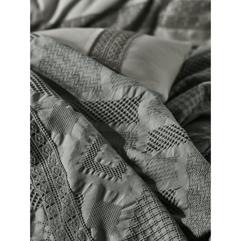 Ensemble de housse de couette luxueuse double, 100% coton, anthracite | Housse de couette 79 x 87 et drap plat 94 x 102 | Conception en jacquard, lavable à la machine, fermeture à boutons | Comprend 4 taies d'oreiller (2 Oxford) | Literie douce, durable et élégante