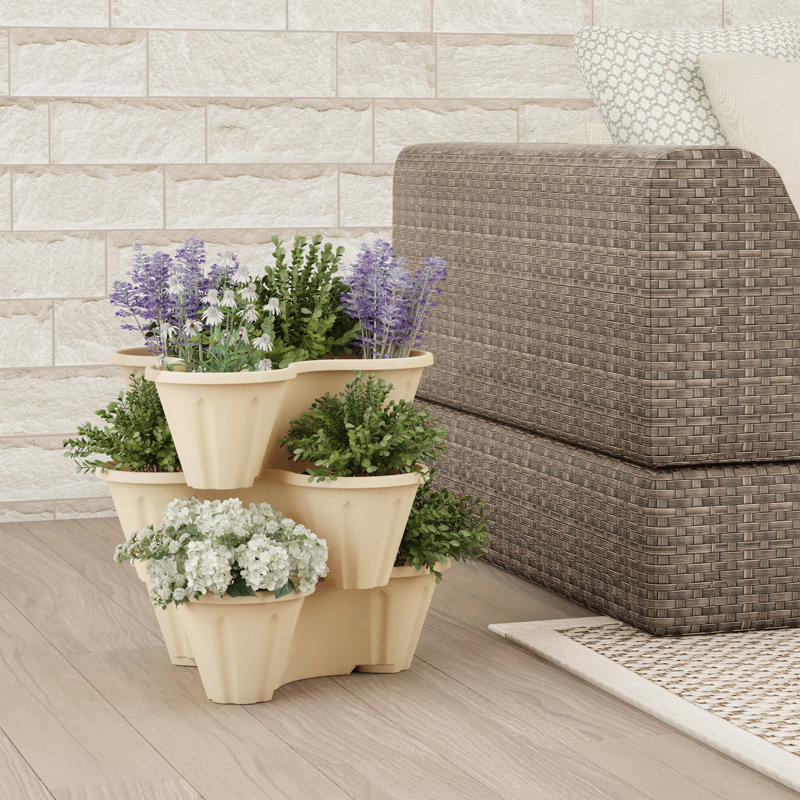 Tour à fleurs empilable Beaupre - 3 pots de fleurs peu encombrants - 3 plantes verticales pour l'intérieur et l'extérieur par Pure Garden