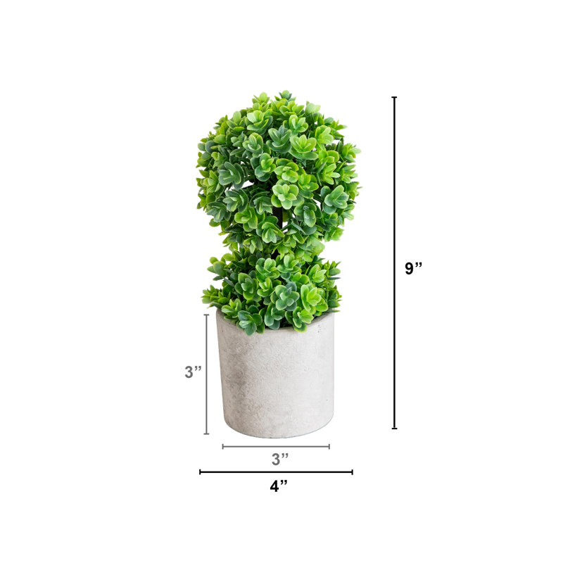 9 po Mini topiaire artificielle en forme de boule d'eucalyptus en pot de ciment - ensemble de 2