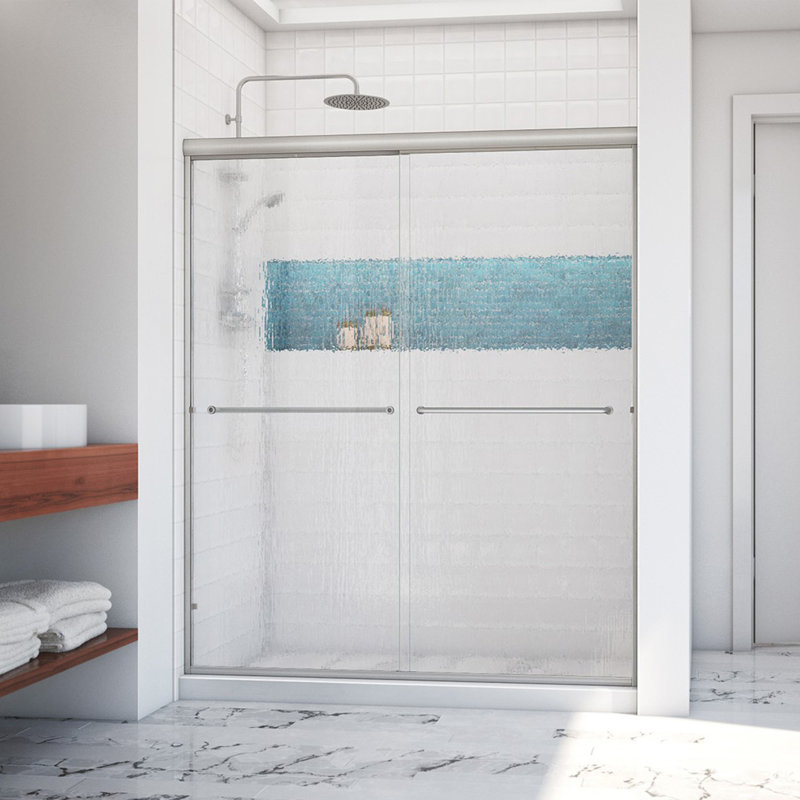 Porte de douche sans cadre Leser l 60 "x H 65" Leser, Réversible, Pluie, Nickel brossé