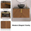 Meuble-lavabo mural 30 po couleur grain de bois espresso, comptoir en pierre frittée noire et cuve en céramique noire.
