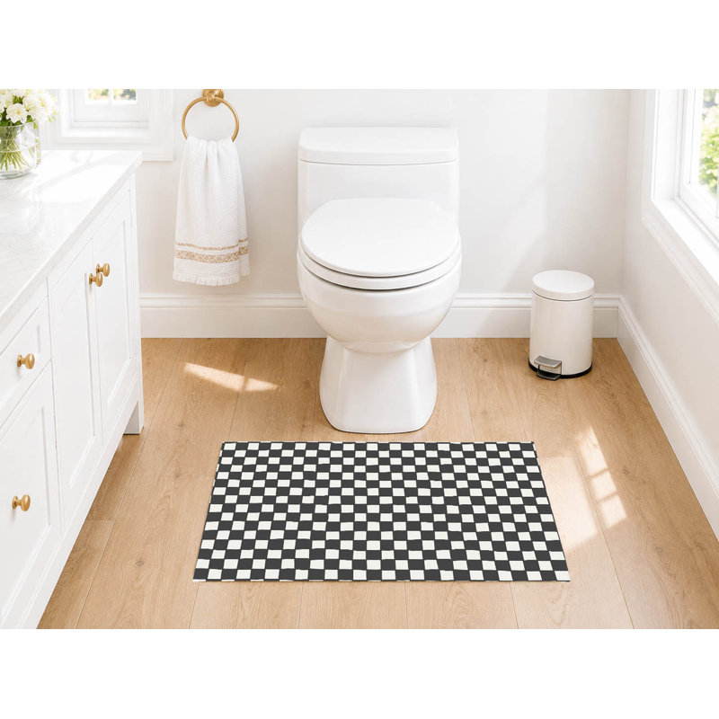 Checkered Absorbent Non-Skid Rectangular Toilet Mat