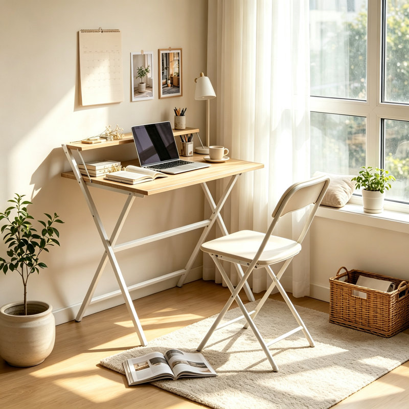 Steel Computer Desk, Natural Wood
