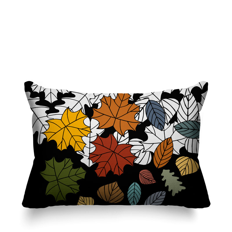 Coussin intérieur / extérieur Collin Maple Leaf, Noir, 14 po x 20 po, Rectangle