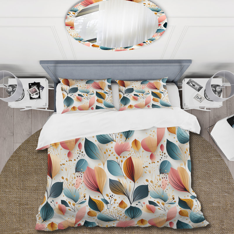 Ensemble de housse de couette Botanical Pastel, Housse de couette simple + 1 taie décorative stan