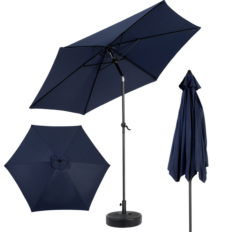 Parasol de table d'extérieur 9 pi avec parasol à bouton-poussoir et manivelle 9 pi (base non incluse), Marine