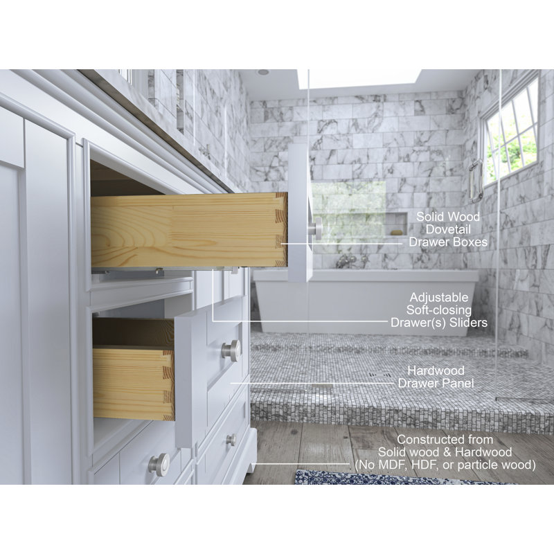 Audrey 60'' W Double Vanity, White, Carrara White, Brushed Nickel