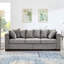 Velours moderne gris à 3 places avec clous carrés et argentés, repose-pieds en bois massif, coussin à haute élasticité, housse amovible, rangement inférieur gris, accoudoirs, siège à ressorts ensachés, housse en dessous-1864677827