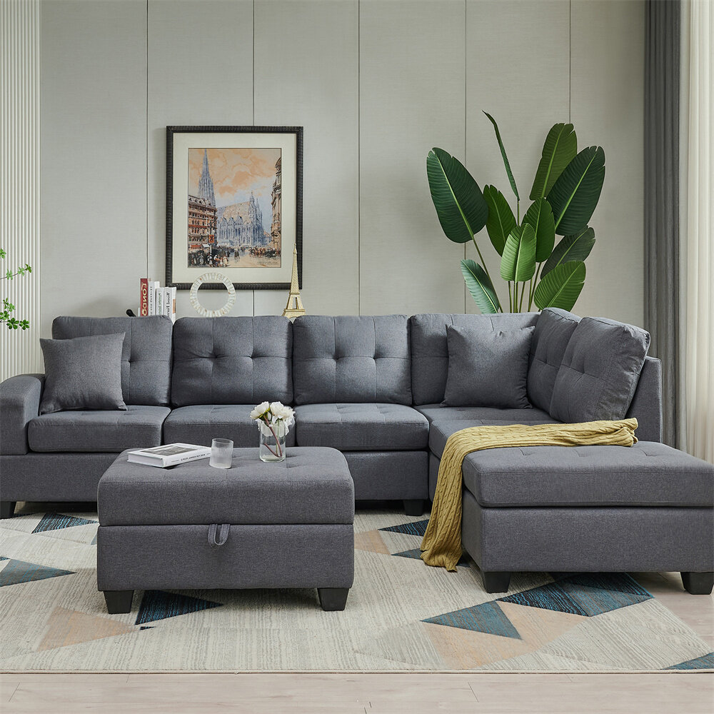 110.6 L-shaped Sofa With Removable Ottomans And Comfort Lumbar