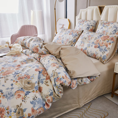  Ensemble de housse de couette 100% coton 800TC 800TC, ensemble de literie à imprimé de fleurs de jardin rétro 3 pièces, motif botanique esthétique pour la chambre d'amis