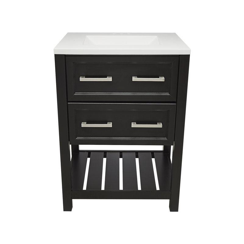Espresso 25'' Single Bathroom Vanity with White Quartz Top