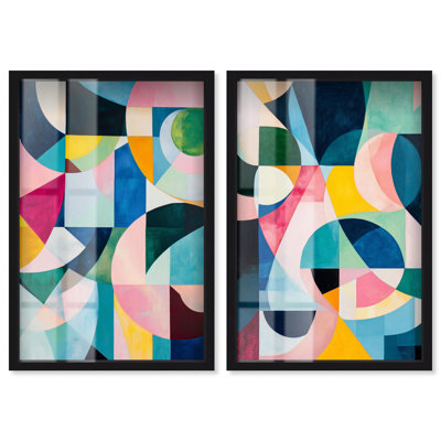 Dynamic Shapes set Shadowbox Print Colorful Wall Decor Set by Art Remedy, Black Frame, 10 x 15