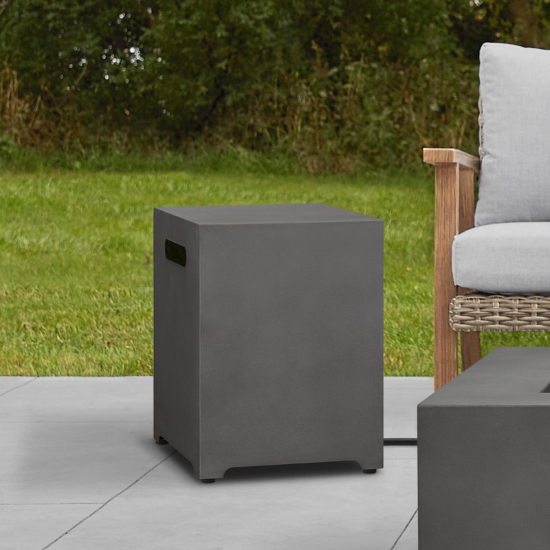 AEGEAN 20"H Square Metal Propane Tank Cover and Side Table by Real Flame, Dark Gray