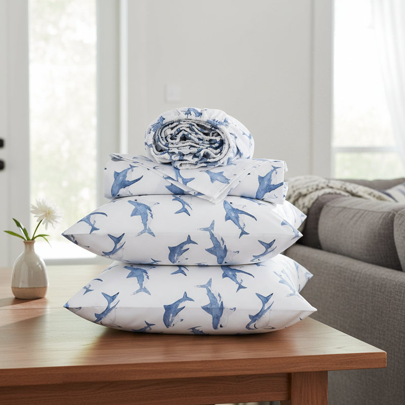 Ensemble de draps en percale de coton grand format - Literie luxueuse, douce et fraîche, Imprimé animal bleu 1