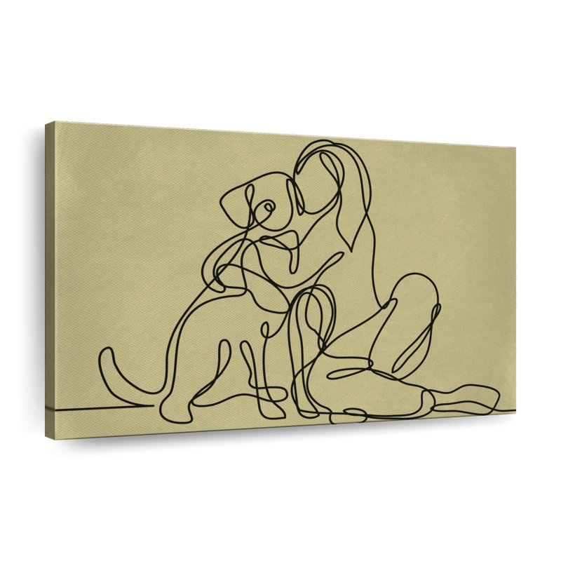 Femme aimant le chien, reproduction sur toile, H 30 po x l 45 po x P 1,25 po