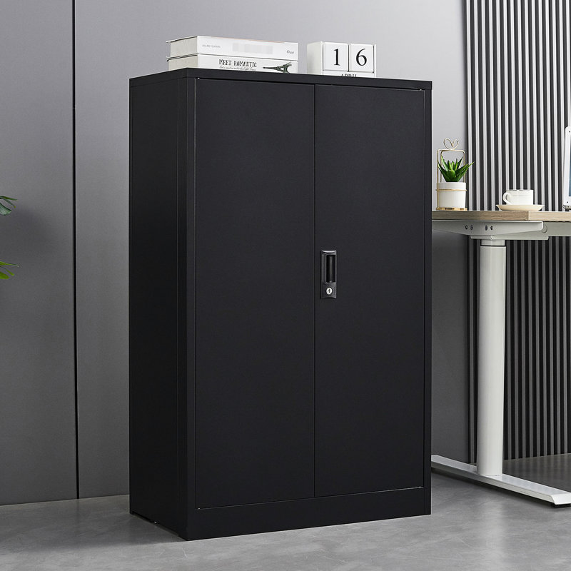 Black Storage Locker, Adjustable Height Dividers, Handle Locks, Solid Steel Tube Locking Shaft Metal Locker Cabinet, Doors,
