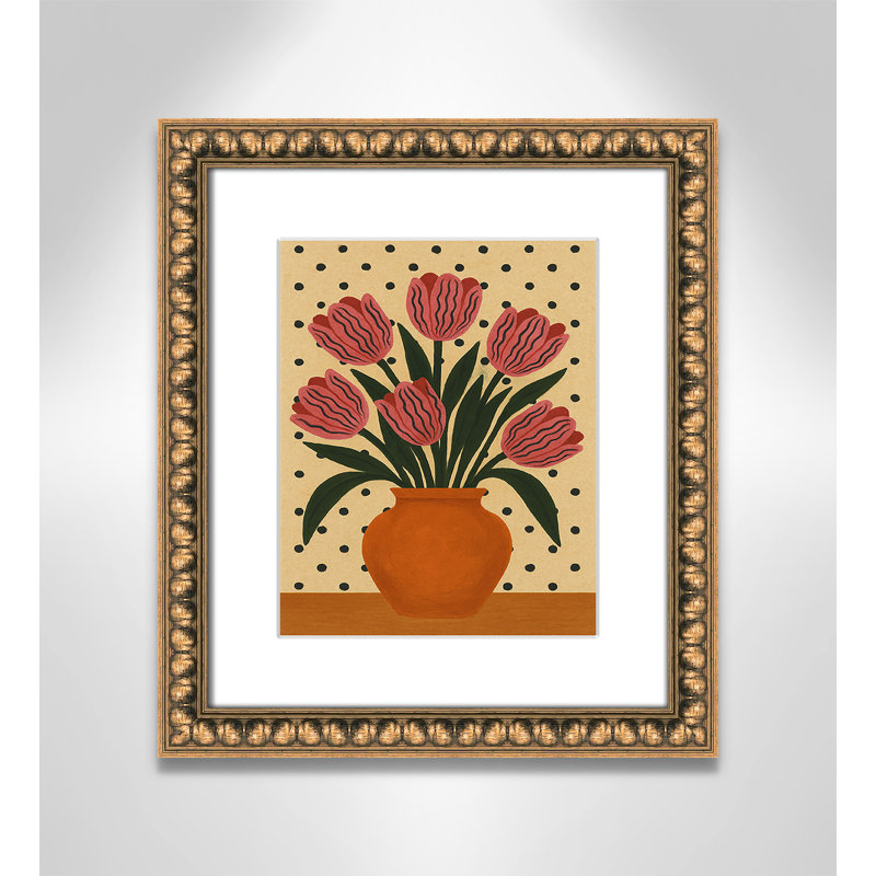 Imprimé de fleurs en pot par Barsrsind, 14'' W x 16'' H, Imprimé mat, Perles de feuilles dorées