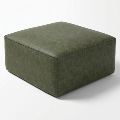 Sleek Upholstered Square Faux Leather Ottoman with Dense Foam Padding and Pocket Coil Spring System