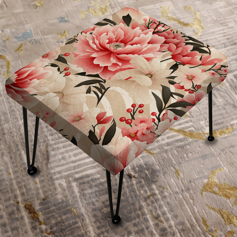 Pink Floral Peony Delicacy - Floral Rectangle Ottoman