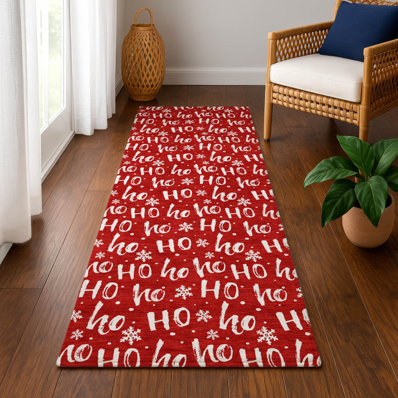Premium Machine Washable Dockside AMF1814 HoHoHo Snowy Christmas Rug, Runner 2'3" x 7'6"