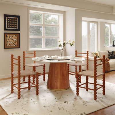 Round Dining Table Set With Chic Dining Chairs Lazy Susan Turntable Home Space-Saving
