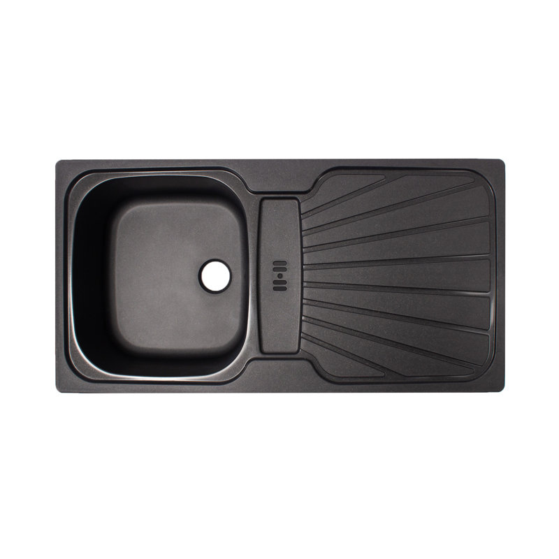 Belfry Kitchen Chamorro 16.9mm W Single Bowl Fibreglass Drop-In Kitchen Sink with 1 Faucet Hole, Black