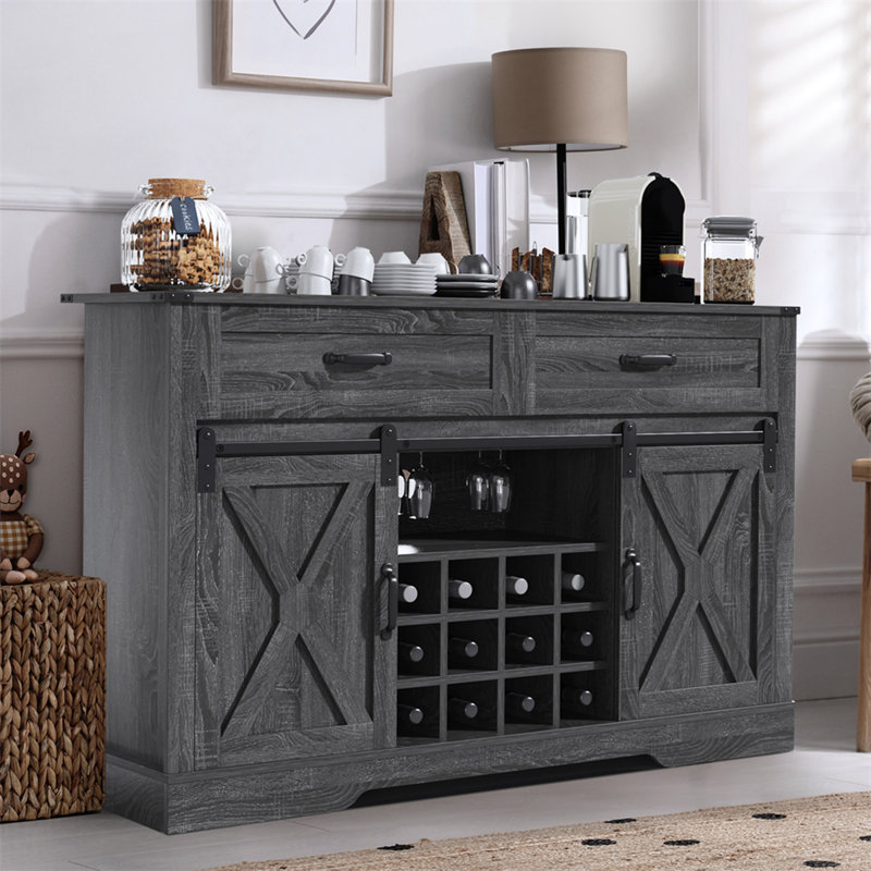 Grande armoire à vin moderne en bois avec garde-manger, Gris