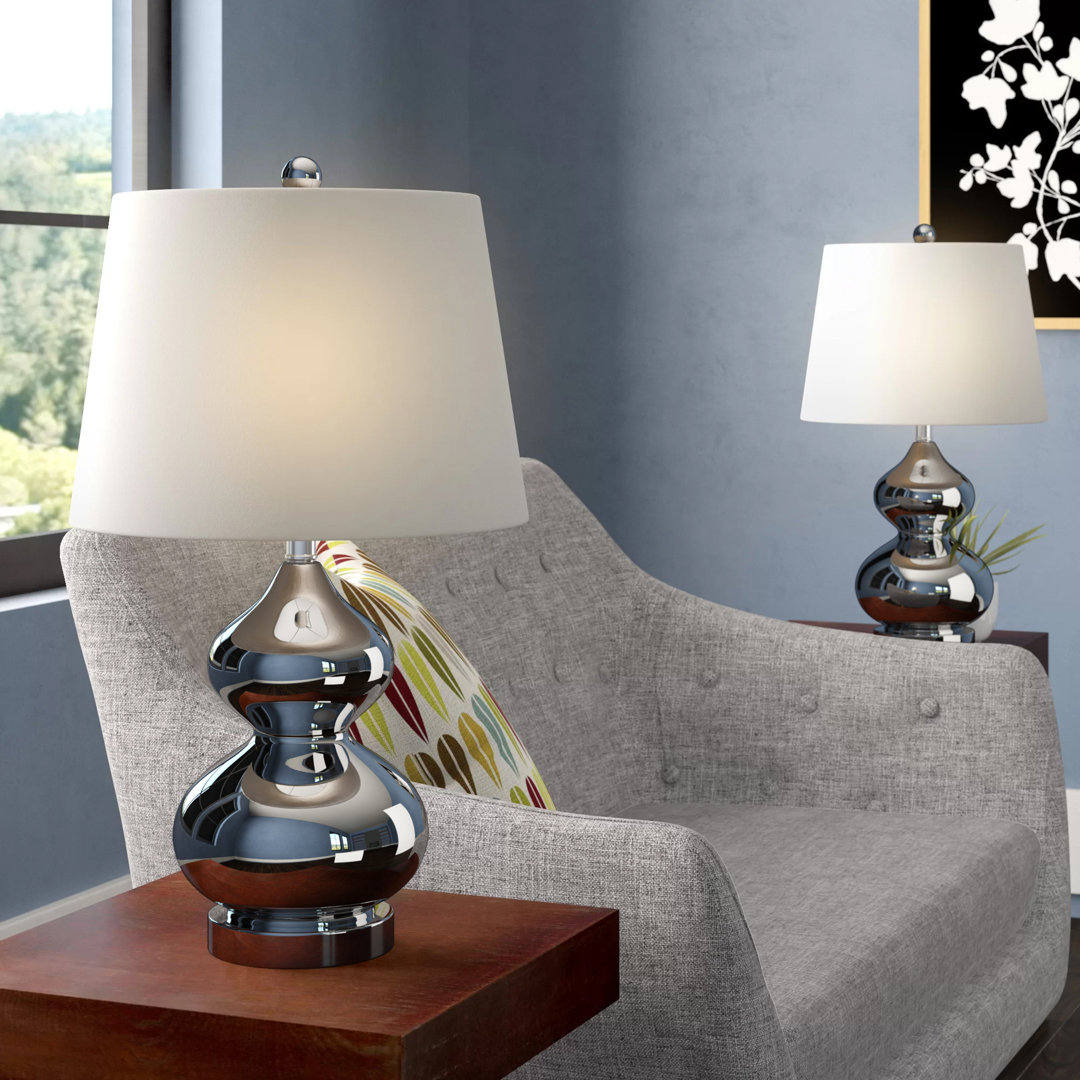 Courtney Glass Table Lamp (Set of 2) Wade Logan® Base Color: Silver