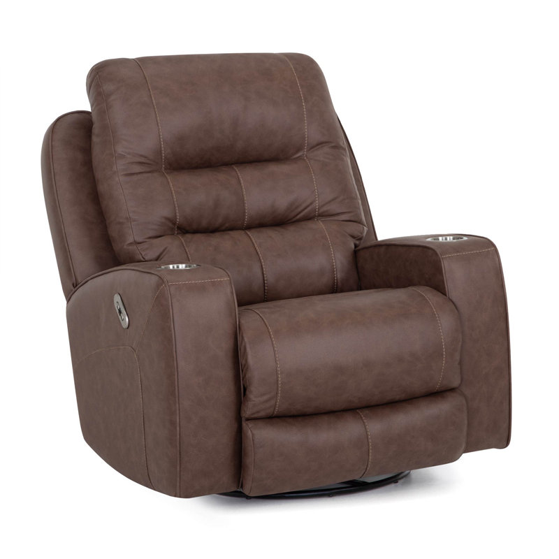 Power Swivel Recliner With Cupholders, Brown