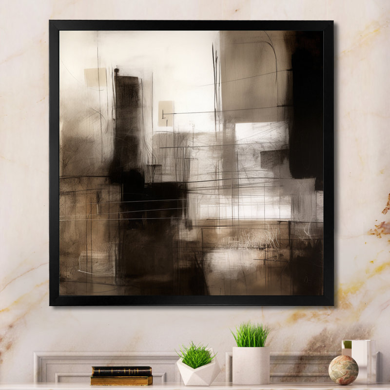 «Black Mid Century Fusion V», reproduction sur toile, Cadre photo noir, H 16 po x l 16 po x P 1 po