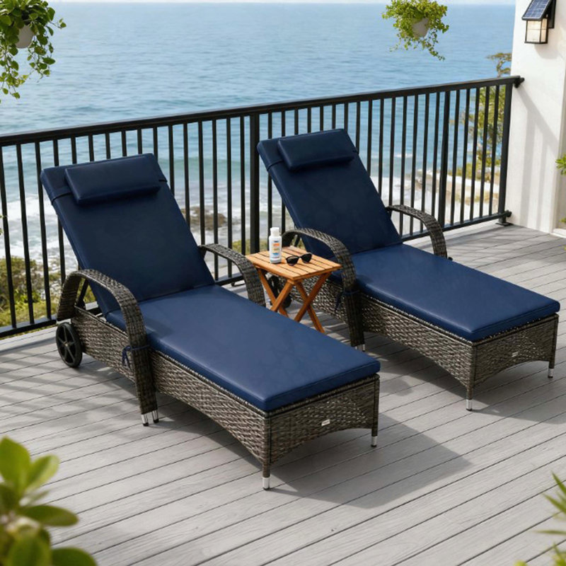 Chaise longue roulante d'extérieur avec coussin et inclinable à 5 positions (ensemble de 2)