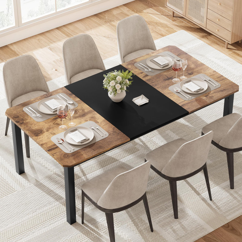 Industrial Dining Table For 6~8 People, 78.7" Long Kitchen Table, Wood Dining Table, Kitchen & Dining Room Table, Black