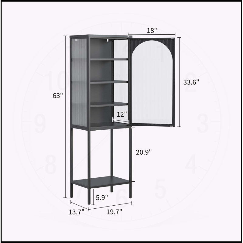 Armoire de rangement polyvalente en verre avec portes réglables pour différentes pièces, Noir, noir, noir, noir