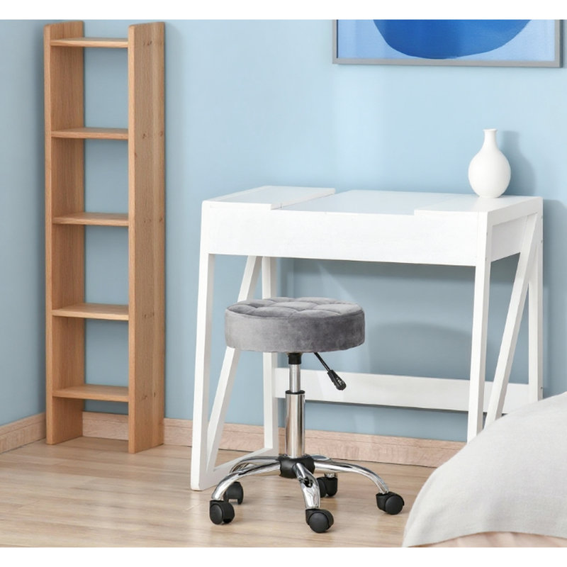 Tabouret de bureau confortable à hauteur réglable, siège de 13,75 po de diamètre, cinq roulettes à 360 degrés, conception à boutons, roulettes de massage réglables grises