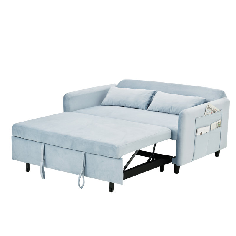 Modern Loveseat with Pull Out Bed And Two Pillows Pull Out Couch Pull Out Sofa Sleeper Sofa Bed, Blue Velvet