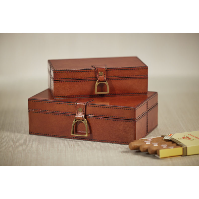 Harjivan Faux Leather Decorative Box, 3.25" H x 9.5" W x 6.25" D