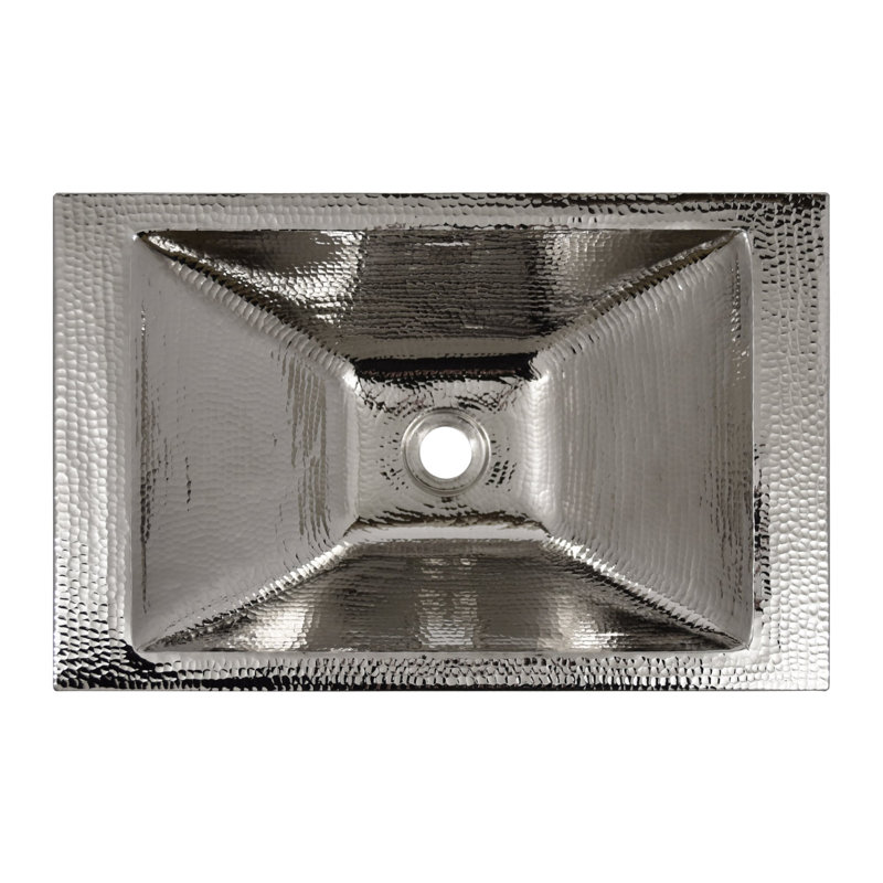 Hana Hand-Hammered Copper Rectangular Drop-in Bathroom Sink, Polished Nickel