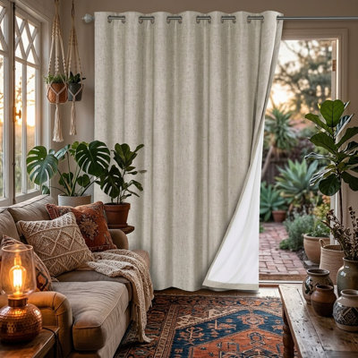 Linen Look 100% Blackout Patio Curtain, Anti-Rust Grommet Extra Wide Sliding Door Panel 100x84