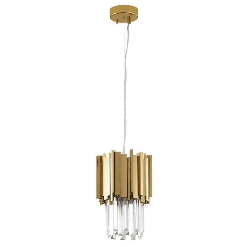 3-Light Gold Stainless Steel Pendant With Clear Crystals